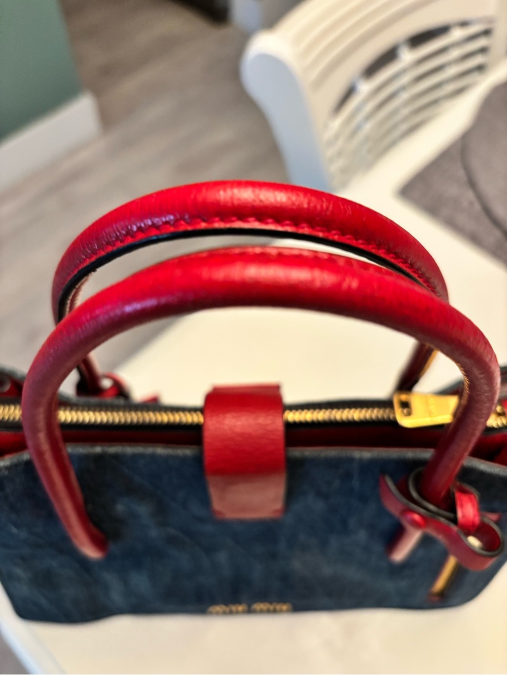 Miu Miu Denim Satchel with Red Leather Trim - Picture 14 of 15